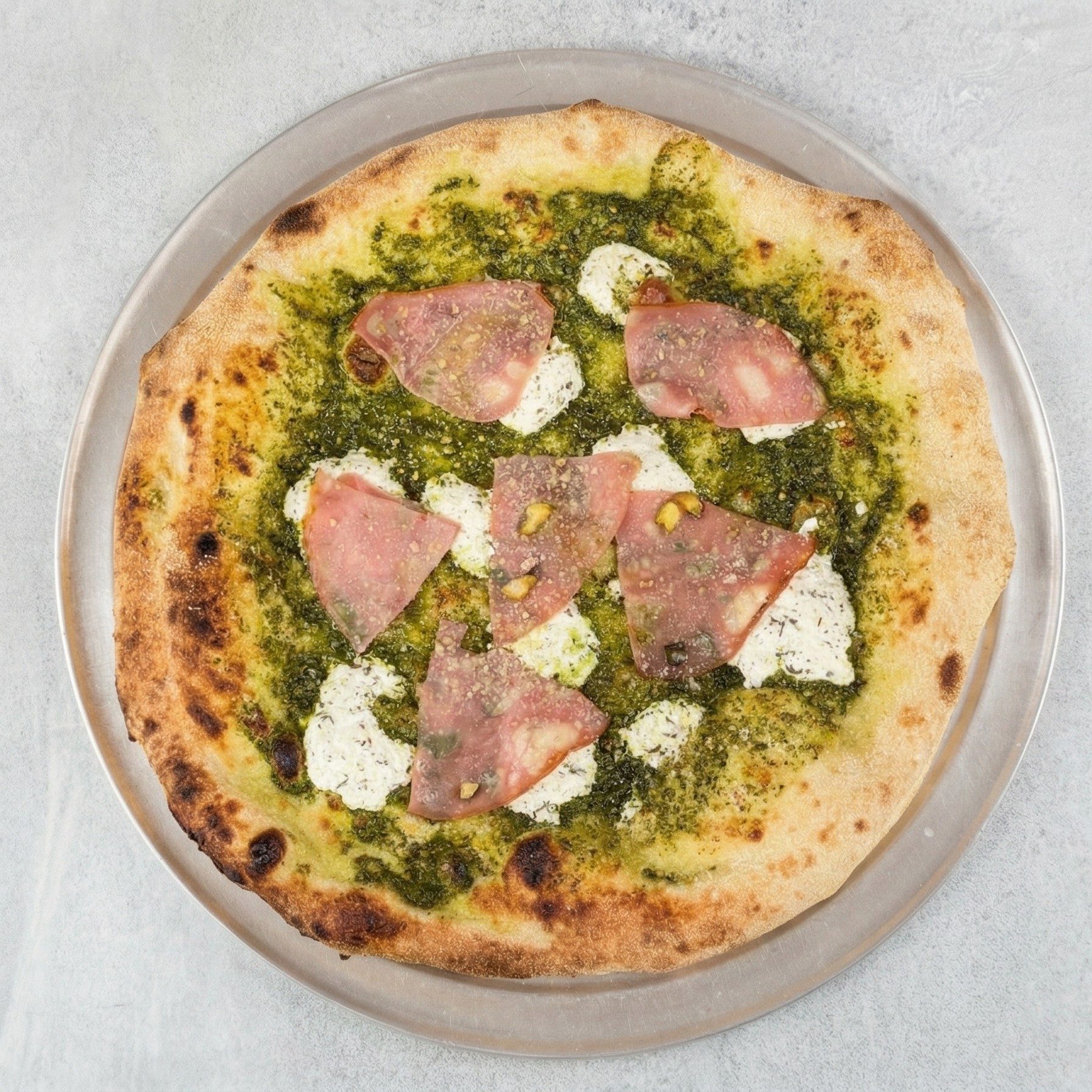 Pesto Mortadella Pizza.