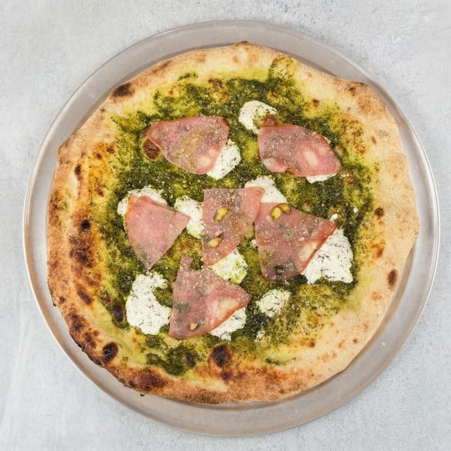 Pesto Mortadella Pizza.