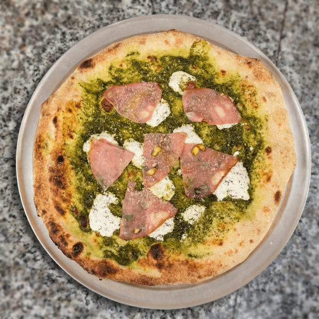 Pesto Mortadella Pizza.